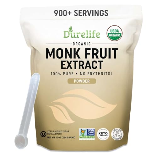 DureLife Organic 100% Pure Monk Fruit Sweetener, No Erythritol, 10 Oz