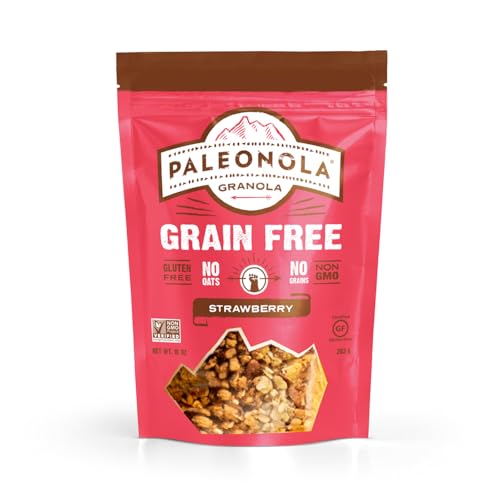Paleonola Strawberry Grain Free Granola, 10 Oz Resealable Bag (Pack of 1) - Grainless Paleo Granola Blended w/Organic Maple Syrup, Almonds, Dried Strawberries, & Pecans - Gluten & Dairy Free, Non-GMO