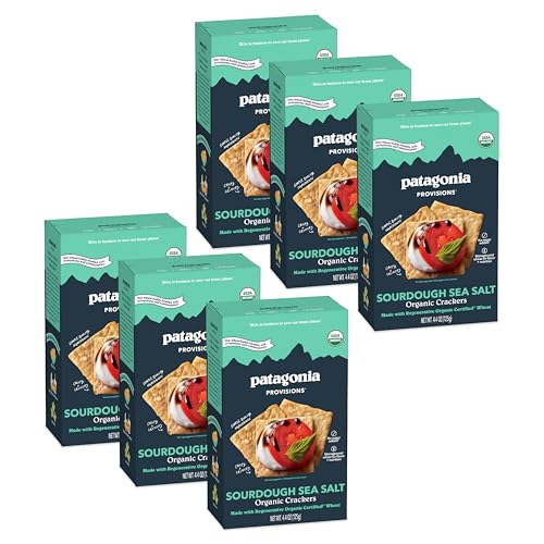 Patagonia Provisions Organic Sourdough Sea Salt Crackers (6 Pack) – 3g Plant Protein Per Serving – Made with Wheat Flour & Sea Salt – Non-GMO, No Added Sugar - Crispy & Crunchy