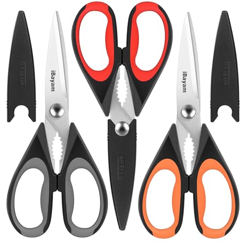 iBayam 3-Pack 8.7" Kitchen Scissors All Purpose Heavy Duty Shears w/Sheath