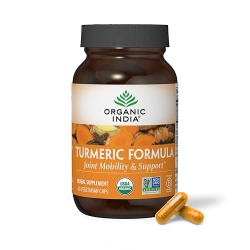 ORGANIC INDIA Turmeric Curcumin with Black Pepper - Organic Turmeric & Curcumin Supplement, Joint & Immune System Support, Whole Root - 60 Capsules