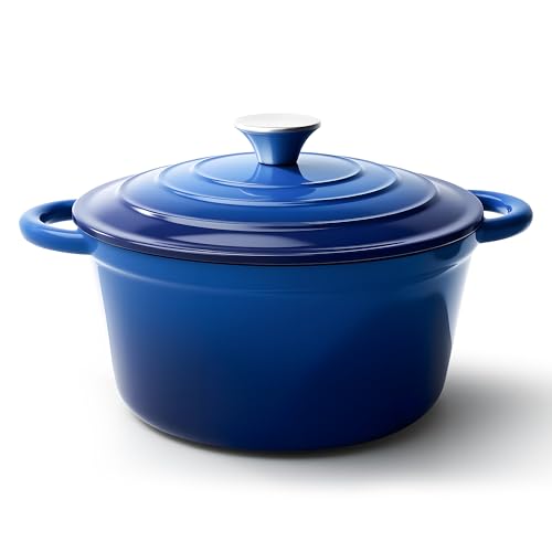 6 Quart Dutch Oven Pot with Lid, Non Stick Enameled Cast Iron Dutch Oven for Bread Baking, Heavy-Duty, Oven Safe Ceramic Cookware Up to 500°F for Baking, Braising, Stews, Roasting, Blue