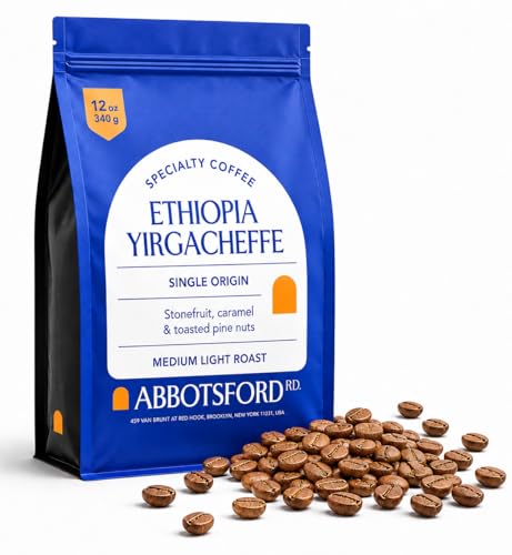 Ethiopian Coffee Beans, Medium-Light Roast Ethiopian Coffee Beans with Stone Fruit, Caramel & Toasted Pine Nuts, Flavored Single Origin Whole bean12oz Bag, Perfect Festive Gift