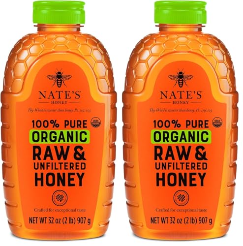 Nate's Organic 100% Pure, Raw & Unfiltered Honey - USDA Certified Organic - 32oz. Squeeze Bottle (Pack of 2)