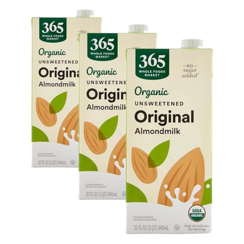 365 by Whole Foods Market, Organic Unsweetened Almond Milk, 32 Fl Oz (Pack of 3)