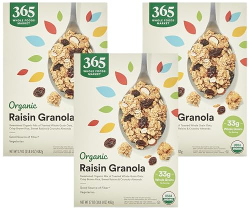 365 by Whole Foods Market, Organic Raisin Granola, 17 Ounce (Pack of 3)