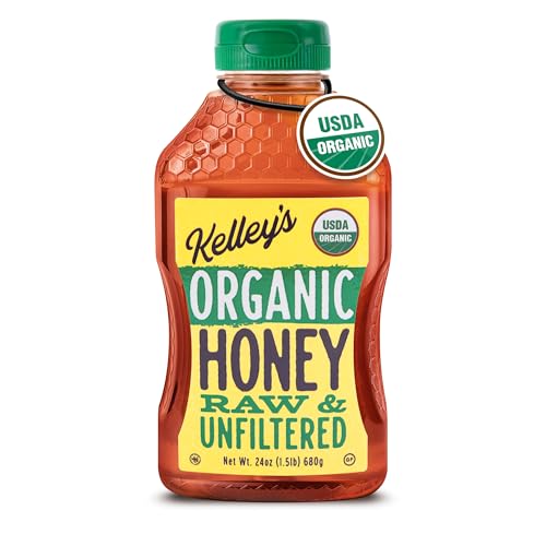 Kelley's 100% Organic Raw & Unfiltered Honey, USDA Certified, 24 Oz – All Natural, Flavor-Rich Honey for Fruits, Yogurt, Smoothies, Acai Bowls, Tea – Natural Sugar Substitute