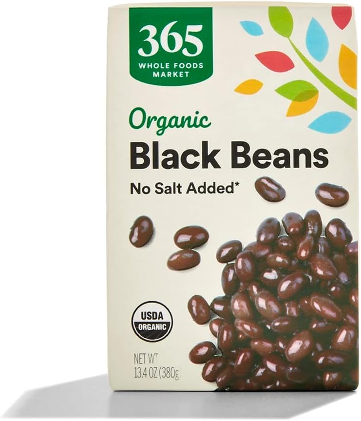 365 by Whole Foods Market, Organic Unsalted Black Beans, 13.4 Ounce (Pack of 6)