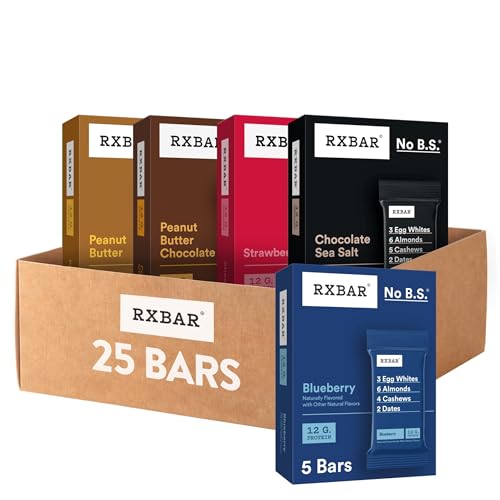 RXBAR Protein Bars, 12g Protein, Gluten Free Snacks, 5-Flavor Variety Pack (5 Boxes, 25 Bars)