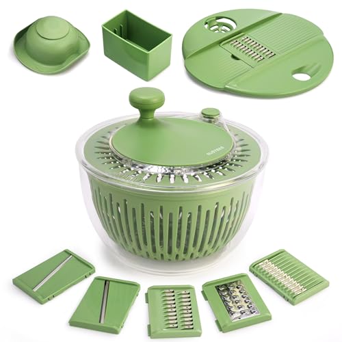 SUSTEAS Salad Spinner Large, Lettuce Spinner with 5 Blade Slicer, 4.25Qt