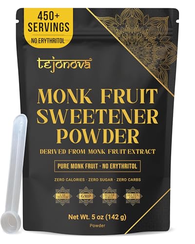 Pure Monk Fruit Sweetener No Erythritol – 100% Pure Monk Fruit Extract Powder, Zero Calorie Sugar Substitute, Keto Friendly, 5oz (450+ Servings)
