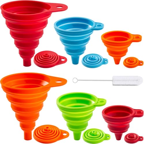 KALAVE Kitchen Funnel Set 6 Pack - Food Grade Silicone Collapsible Funnel, Funnels for Kitchen Use Filling Bottles, Daily Cooking, and Water or Powder Transfer. (Multicolor)