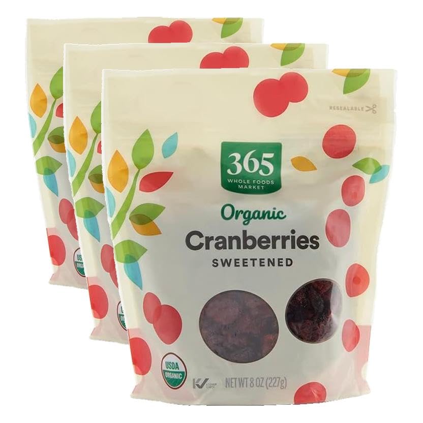 365 by Whole Foods Market, Organic Dried Sweetened Cranberries, 8 Ounce (Pack of 3)