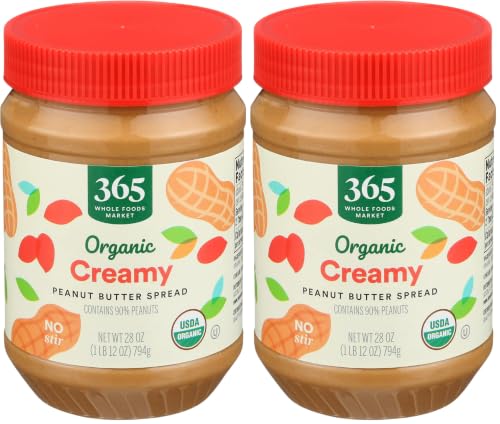 365 by Whole Foods Market Organic Creamy Peanut Butter | 28 Ounce | Pack of 2