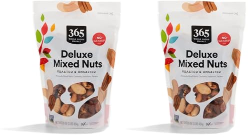 365 by Whole Foods Market, Unsalted Deluxe Mixed Nuts, 16 Ounce (Pack of 2)