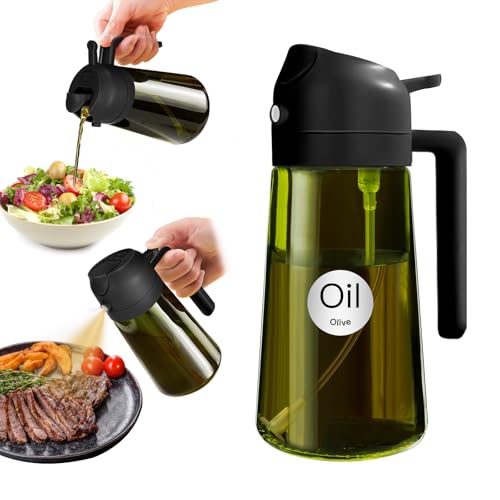 YARRAMATE 16 oz Dark Glass Olive Oil Sprayer & Dispenser, 2-in-1, Black