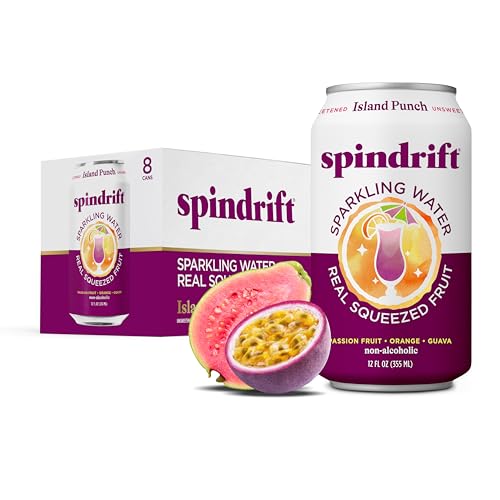 Spindrift Sparkling Water, Island Punch Flavored, Made with Real Squeezed Fruit, 12 Fl Oz Cans, Pack of 8 (Only 21 Calories per Can)