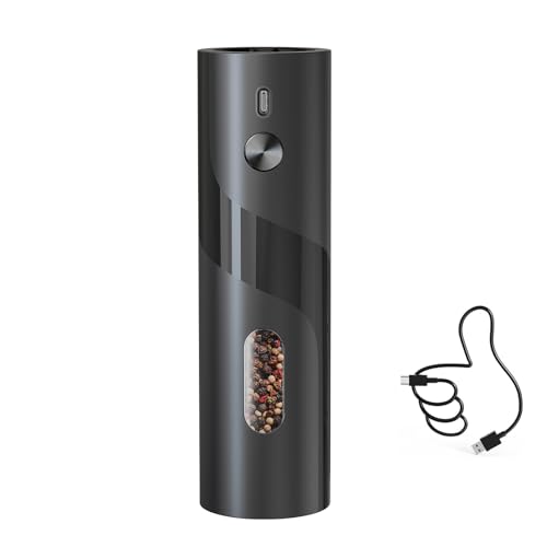 CIRCLE JOY Electric Pepper Mill Grinder, Top-Refill Rechargeable Black Pepper Grinder with Upgraded Large Capacity for Home BBQ, Adjustable Coarseness, Led Light