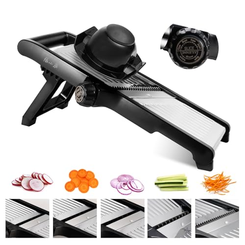 5‑in‑1 Adjustable Mandoline Slicer, Stainless‑Steel Body with ABS Frame