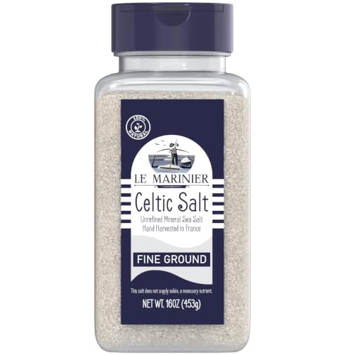 Le Marinier Celtic Salt Organic Fine Ground, 1 lb - 16oz. Mineral Rich 100% Natural and Unrefined. Refillable Salt Shaker. French Sea Salt with Vital Minerals. Hand Harvested (1 lb Fine Ground)
