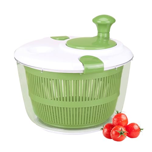 Large Salad Spinner with Lid, 5 Qt Capacity, Manual Vegetable Dryer with Double-Lock Handle, Quick and Easy Multi-Use Lettuce Spinner, Vegetable Dryer, Fruit Washer