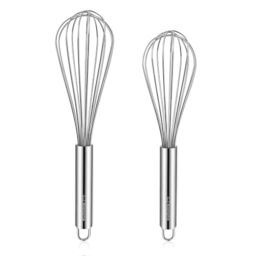 NileHome Whisk, Stainless Steel Wisk Set 8" 10" Kitchen Whisk Wisking Tool Kitchen Wisk Wire Whisks for Cooking, Whisking, Blending, Beating, Stirring-…