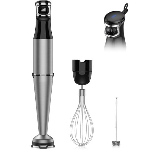 Immersion Blender Handheld 1100W 3 in 1 Corded Stick Hand Blenders for Kitchen with Trigger Speed Control, with Whisk, Milk Frother Attachments, Perfect Emulsifier for Soup, Smoothie, Puree