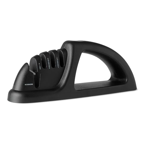 Amazon Basics 4-in-1 Kitchen Knife Sharpener with Nonslip Base, Includes Safety Glove