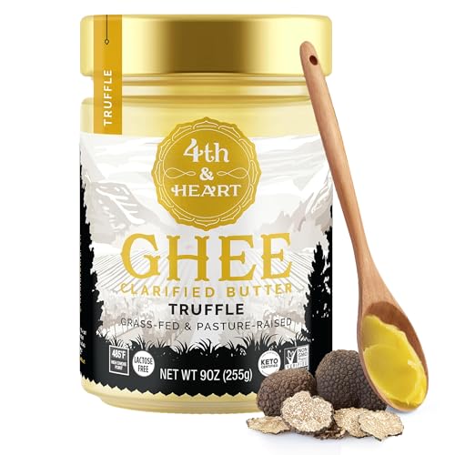 4th & Heart Truffle Ghee, Grass-Fed Ghee, Clarified Butter, 100% Butter Fat, Pasture-Raised, Lactose & Casein Free, High Smoke Point Cooking Oil, Keto & Paleo Friendly, 9 oz