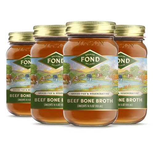 FOND 100% Grass-Fed Beef Bone Broth, Pure & Unflavored, 4-Pack