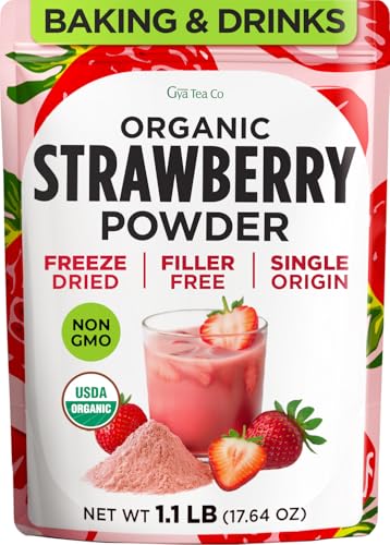 USDA Organic Freeze Dried Strawberry Powder for Smoothies, Baking & Frosting - 100% Pure Strawberries, Easy Mixing, No Fillers - Strawberry Milk,Yogurt,Desserts - 1.1 LB Bulk(71 Servings) - Gya Tea Co