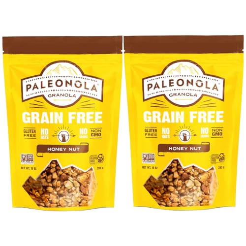 Paleonola Honey Nut Grain Free Granola, 10 Oz Resealable Bag (Pack of 2) - Grainless Paleo Granola Blended with Organic Honey, Coconut Oil, Pecans, Vanilla Extract, & Sea Salt - Gluten & Dairy Free