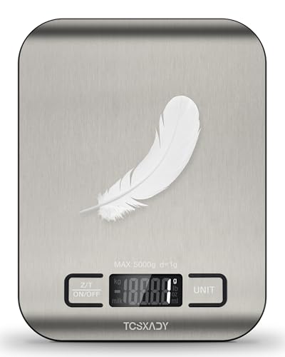Tcsxady Food Scale, 11lb Digital Kitchen Scale with 6 Units LCD Display and Tare Function,Compact Design for Baking,Healthy Cooking,Meal Prep, 304 Stainless Steel