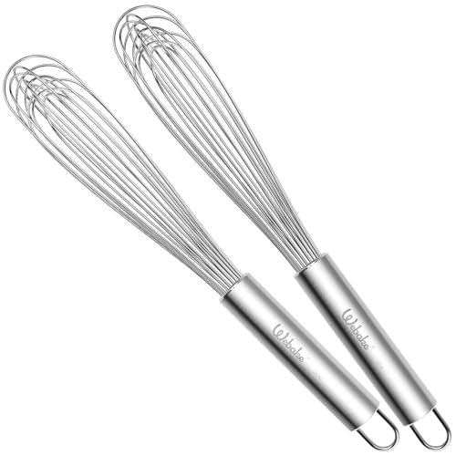 Webake 11" Stainless Steel French Whisk French Whip for Professional or Home, 304 Metal Whisk Set of 2