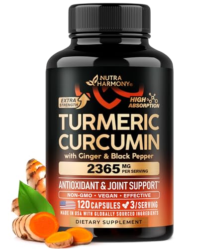 Turmeric Curcumin Supplement 2365 mg - Turmeric with Ginger & Black Pepper - Highly Bioavailable & Extra Strength 95% Curcuminoids - Antioxidant, Immunity & Joint Support - Lab Tested - 120 Capsules