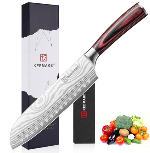 KEEMAKE 7" Santoku Knife, Razor Sharp Chef Knife with Ergonomic Handle