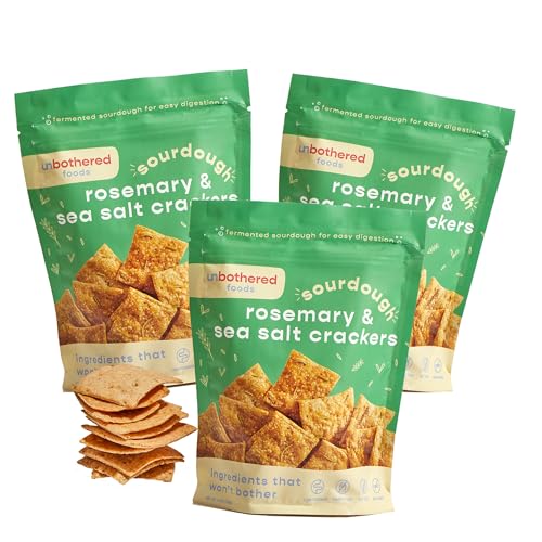 Unbothered Foods Rosemary & Sea Salt Sourdough Crackers - Gut-Friendly & Easy to Digest, Non-GMO, No Added Sugar, Nut-Free, Perfect for Cheese & Snacks, 100% Naturally Fermented (3-pack)
