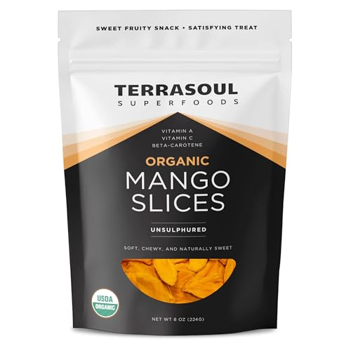 Terrasoul Superfoods Organic Dried Mango Slices, 8 oz | Naturally Sweet Chewy Fruit Snack | No Added Sugar
