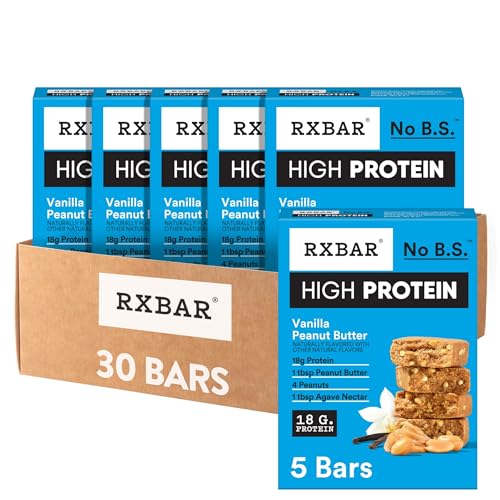 RXBAR High Protein Bars, 18g Protein, Gluten Free, Protein Snacks, Vanilla Peanut Butter (6 Boxes, 30 Bars)