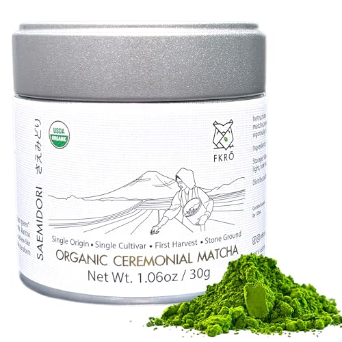 FKRO Organic Saemidori Ceremonial Grade Matcha Green Tea Powder | Single Cultivar 1st Harvest | Stone-Ground, Air-Flown Monthly from Japan | 30g Tin