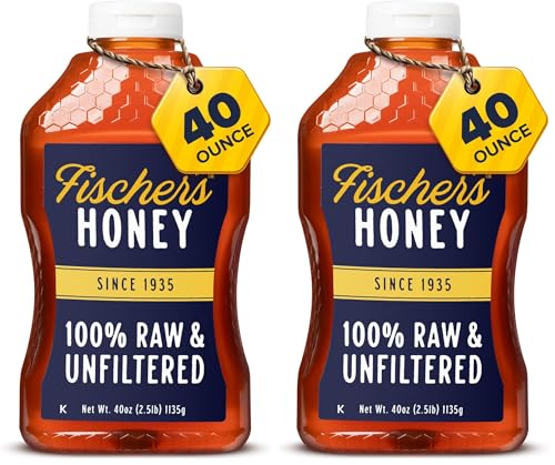 Fischer’s 100% Pure, Raw & Unfiltered Honey – USA Made Honey – All-Natural Sweetener – Rich Flavor Profile, Packed with Nutrients, 40 oz (Pack of 2)