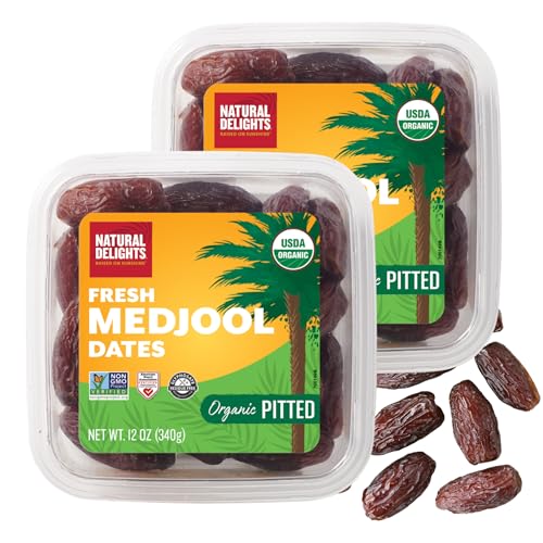 Natural Delights Organic Medjool Dates Pitted - 12 Oz Tub (Pack of 2)