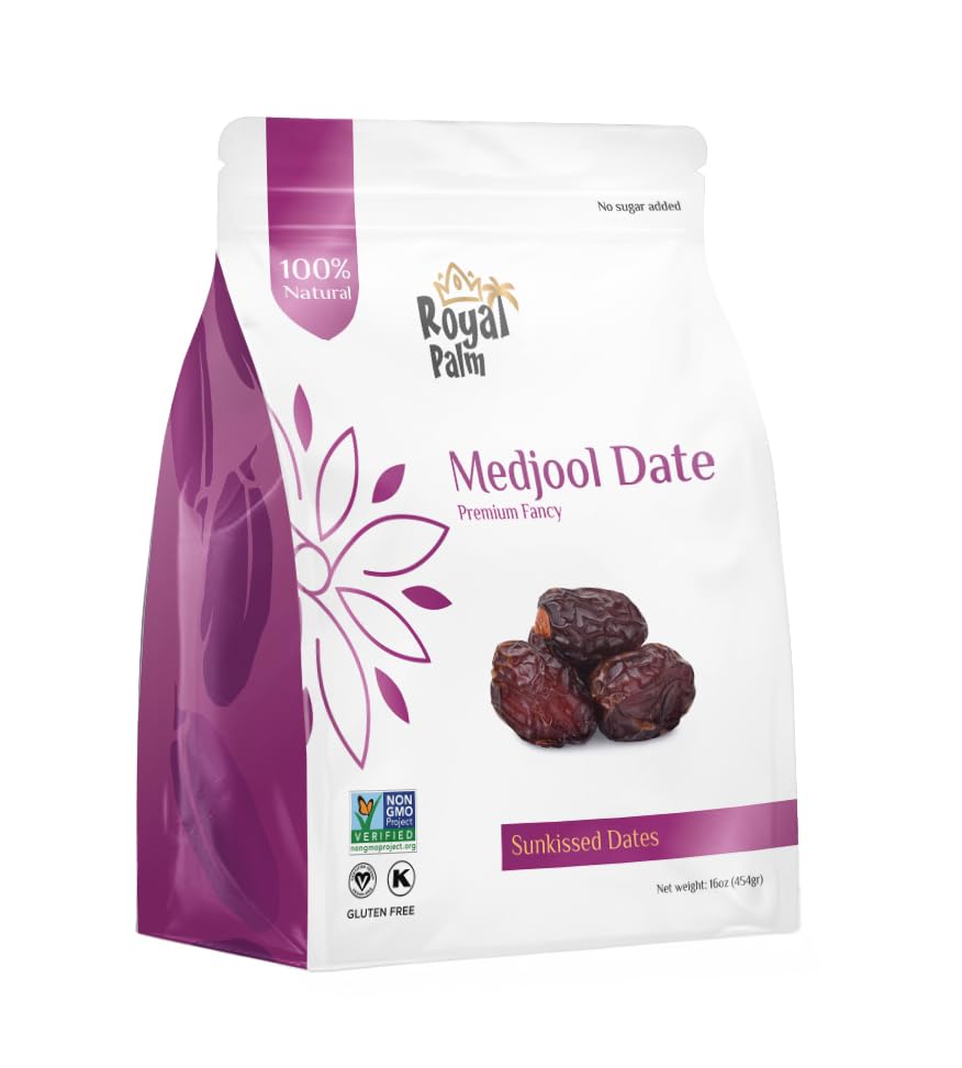 Medjool Premium Dates 16oz (1 lb) - Large Soft Dates - Natural Sweetener Snack - Non-GMO, No Added Sugar, Vegan, Kosher, Resealable Bag - Natural Energy Boost
