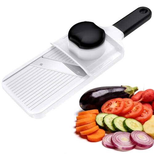 Ibergrif Handheld Mandoline Slicer for Kitchen, Adjustable Vegetable Slicer, Stainless Steel Blades, Safety Hand Guard, Safety Lock, Perfect for Potato Onion Tomato & Cucumber Slicer for Salad