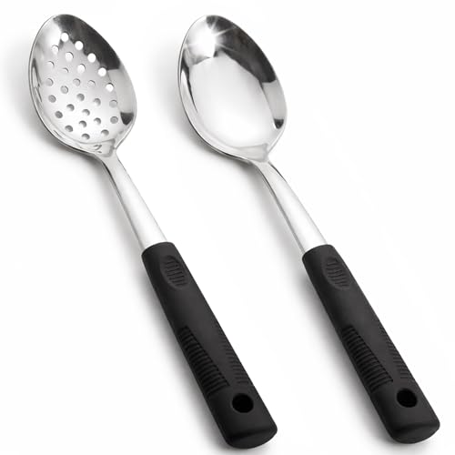 Serving Spoons Set, Large Serving Spoons with Silicone Handles