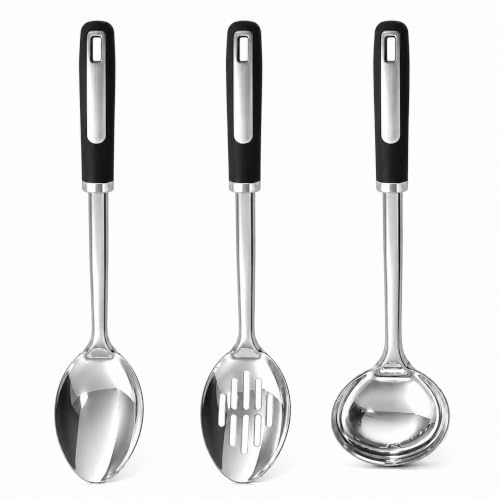 JULIPRO Stainless Steel Cooking Spoon Set,3-Piece Serving,Slotted & Ladle