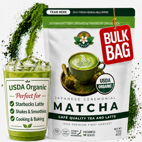 USDA Organic Japanese Ceremonial Grade Matcha Powder Bulk, Starbucks Latte | Japan Green Tea Powder - 1st Harvest HIGHEST Grade – Stone Ground - Perfect for Shake, Smoothies & Baking (4oz / 113g)