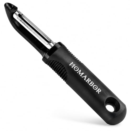 Black Premium Vegetable Peeler | Ultra-Sharp Swivel Stainless Steel Blade | Ergonomic Soft Grip Handle | Mango Peeler | Dishwasher Safe | Skin Peeler for Veggies & Fruits | Potato Peeler & Eye Remover