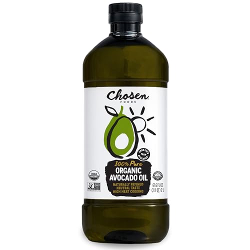 Chosen Foods Organic Avocado Oil, 2 Liter - All Purpose Cooking Oil made with 100% Pure Avocados - Non-GMO, Gluten-Free, Keto Friendly, Glyphosate Free - 67.6 Fl Oz (Pack Of 1)