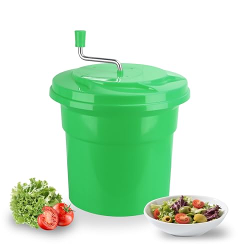 2.5 Gallon Salad Spinner,Large Capacity Vegetable Friuts Salad Dryer,Commercial Manual Salad Mixer for Restaurants Kitchen & Catering,Green & Orange. (Green, 2.5 Gallon)